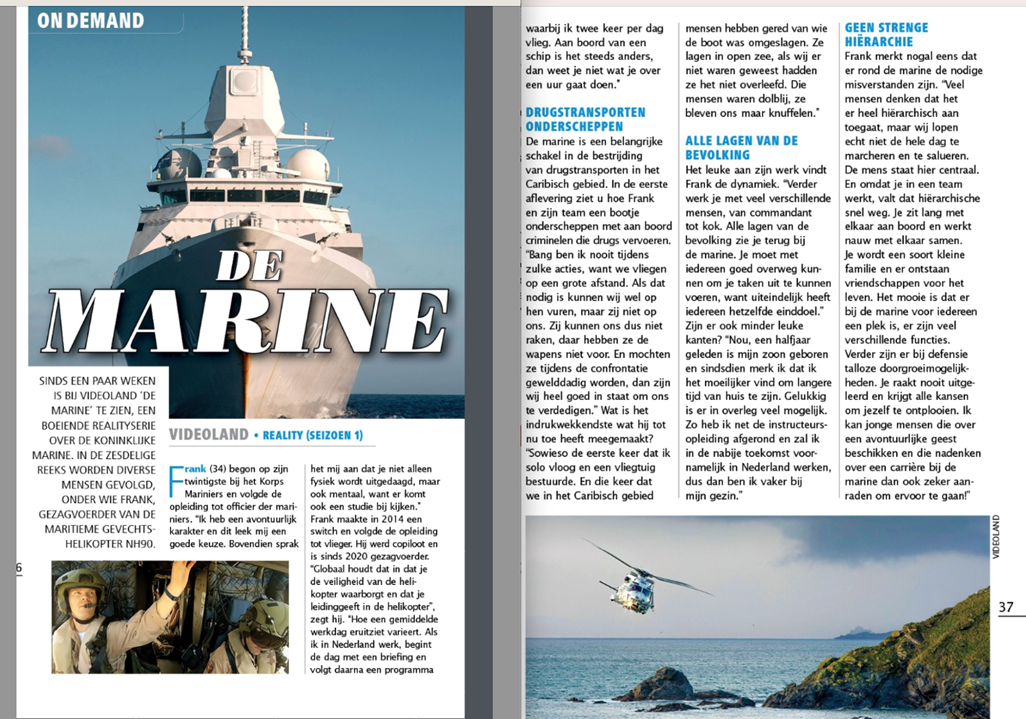 publicatie over documentaire De Marine in TrosKompas TV Krant